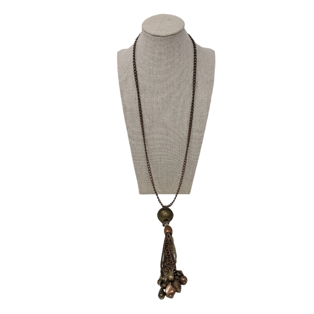 Brass Copper Tone Chain Tassel Necklace